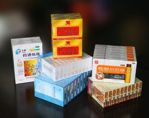 Automatische Parfüm-Seifenbox-Film-Überpackungsmaschine Zellophan-Wickelmaschine